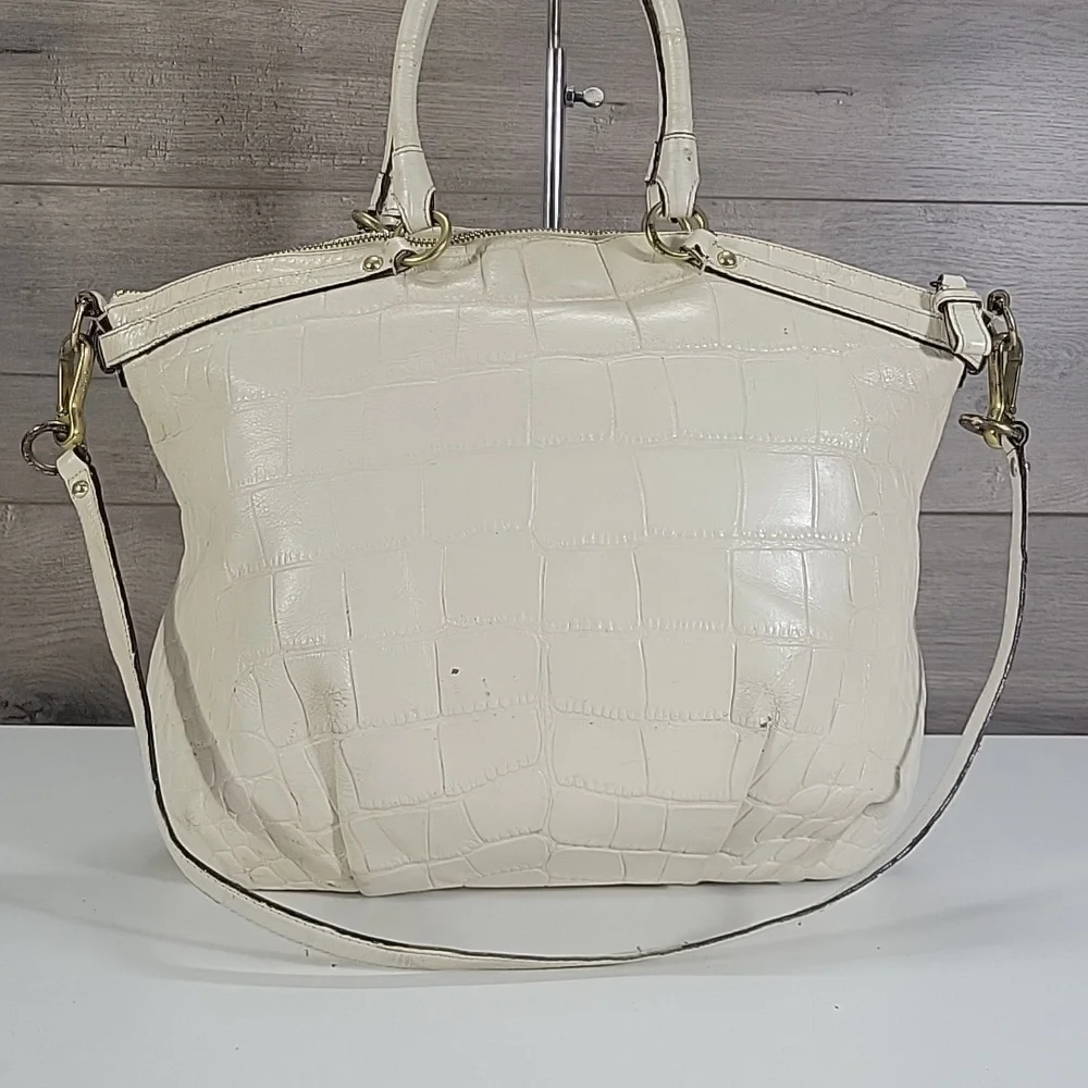 Coach Off-White Croc-Embossed Leather Top-Handle Satchel Crossbody Bag F23042